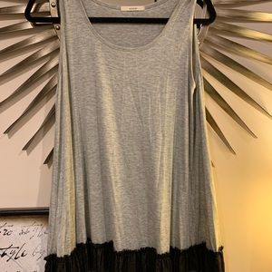 Easel Ruffled Tank Top- Grey/Black